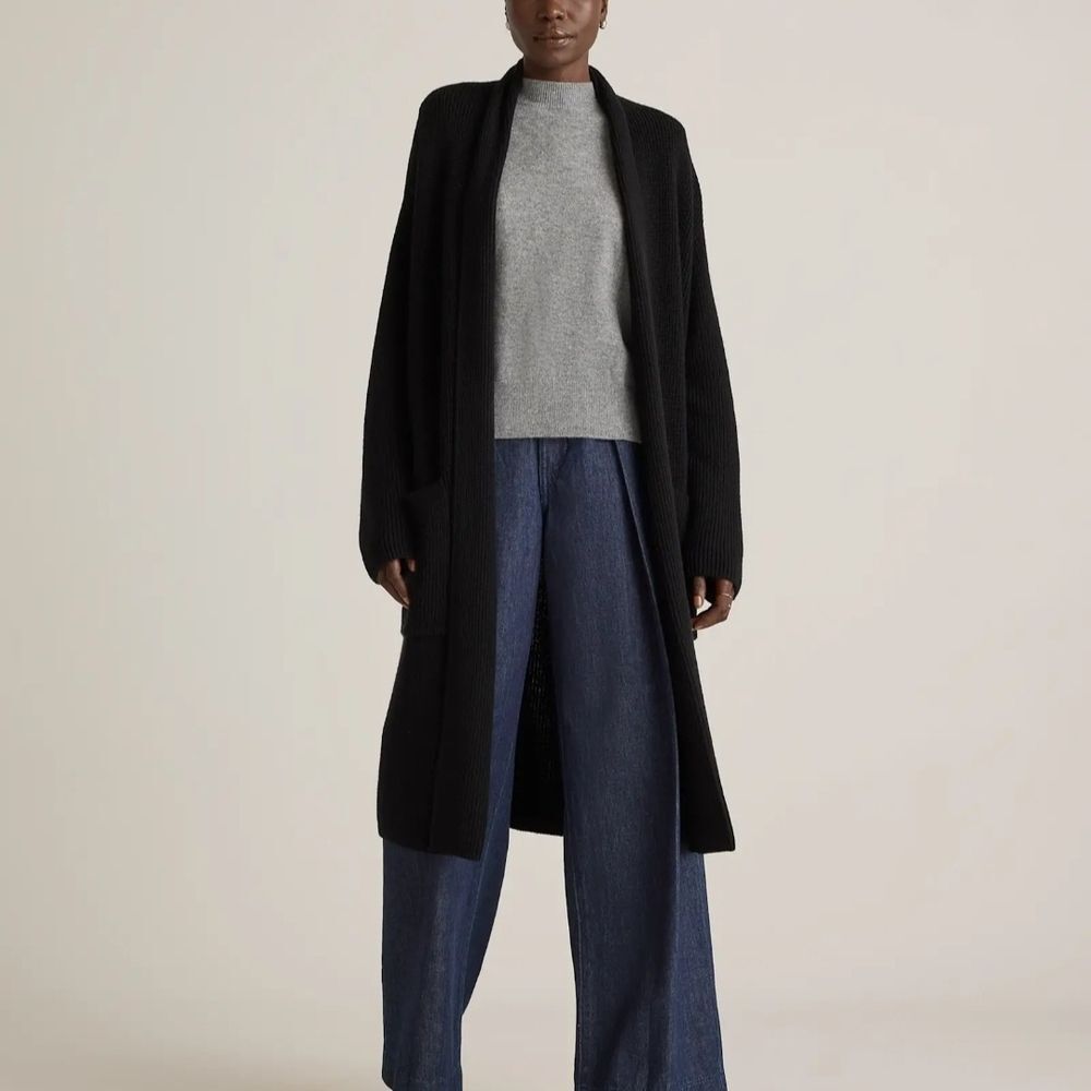 Quince Merino Wool Black Duster Cardigan Size Small